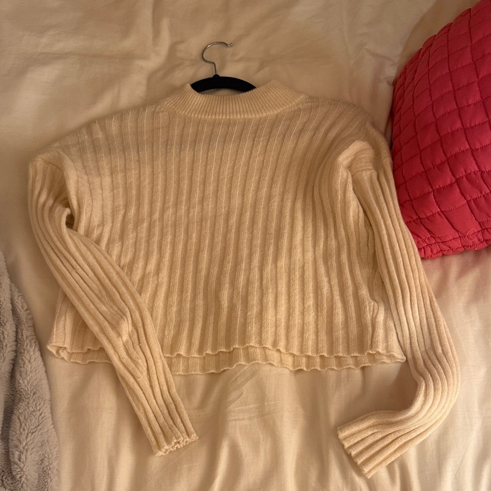 Madewell Ivory Ribbed Turtleneck Sweater